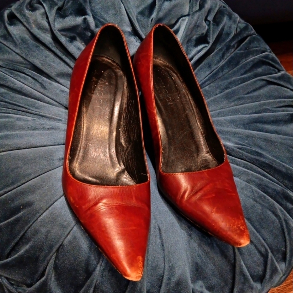 Gucci Vintage Browm Heels Leather Pointed Toe Size 9B N_ 1012564 0